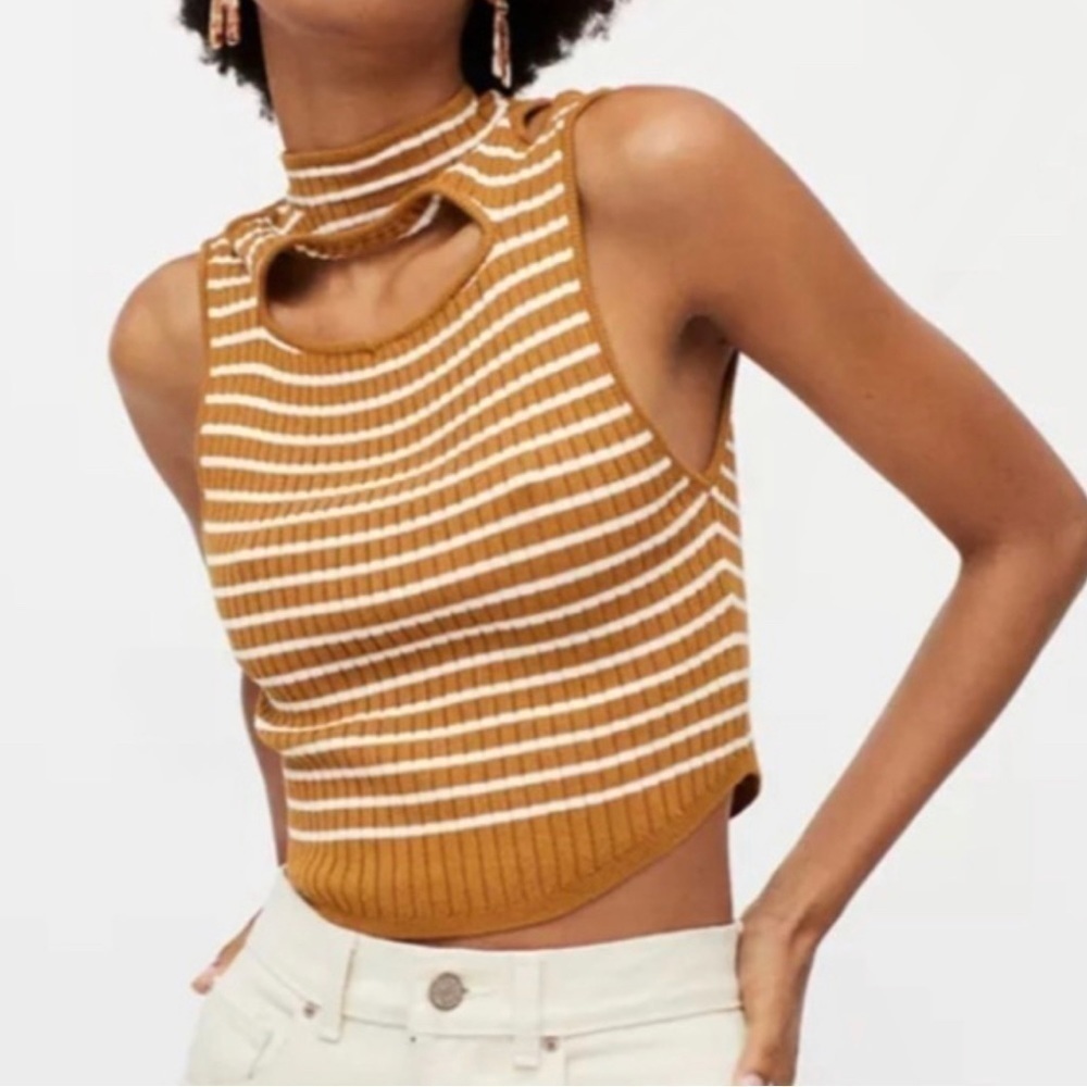 Urban Outfitters Brown and White Striped Tank Top